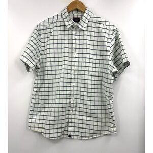 Untickit Shirt Mens Cotton Button Down Blue Plaid‎ Short Sleeve Travel Resort L